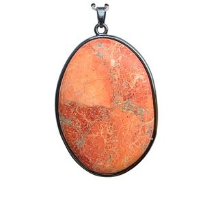 Signature Landing Genuine Stone Pendant Necklace Orange Jasper Oval Gemstone